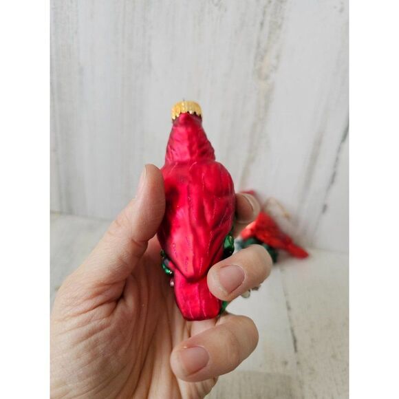 Glass Cardinal bird ornament Xmas tree set lot acorns tree - Picture 9 of 16